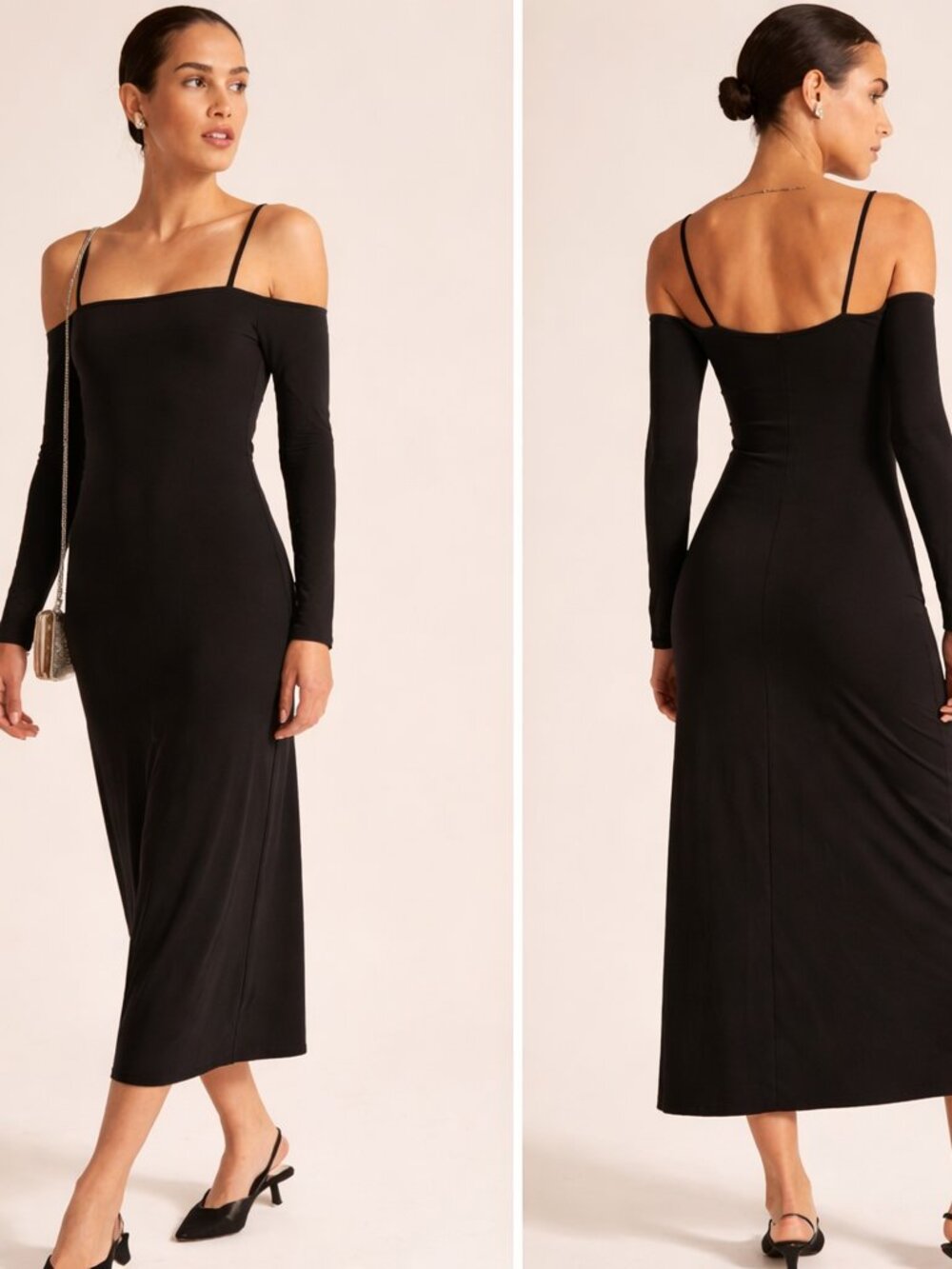 Abercrombie and Fitch Off-The-Shoulder Midi Dress SMALL Long-Sleeves Black NEW